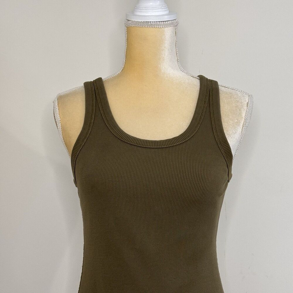 Everlane The Ribbed Tank Midi Dress Size XS Olive Green Organic Cotton Knit - Picture 5 of 13